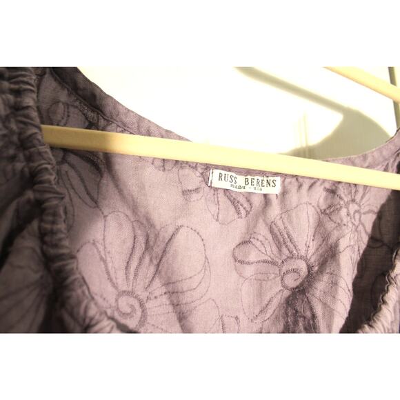 Russ Berens Malibu 100% Linen Embroidered Lavender Popover Blouse sz M - Picture 3 of 3